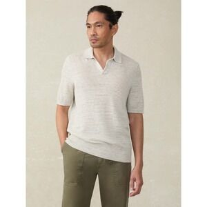 Faherty Short-Sleeve Linen Sweater Polo - Ivory Steel Feeder Sz M‎ NWT Preppy